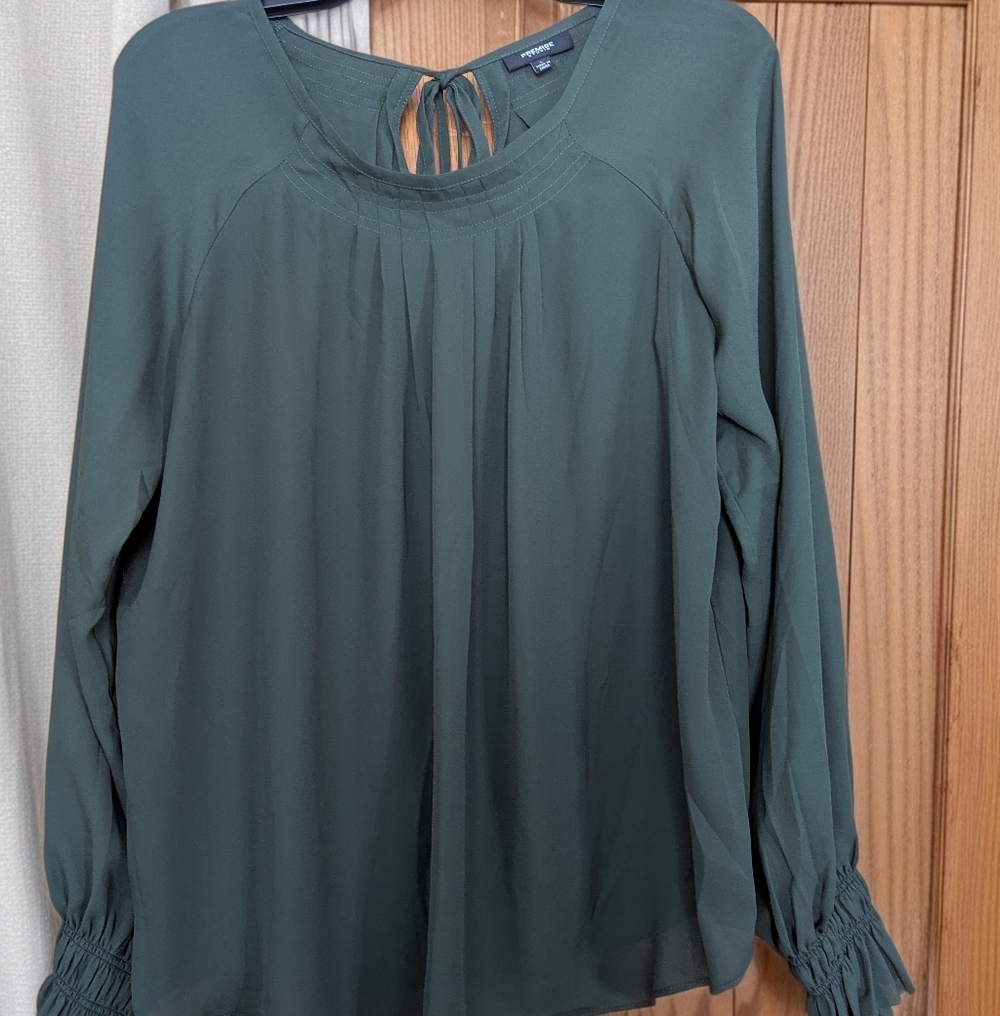Premise Forest Green Blouse with Gathered Sleeves